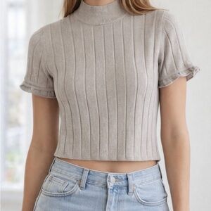 Zara beige Ribbed Short Sleeve Top size small